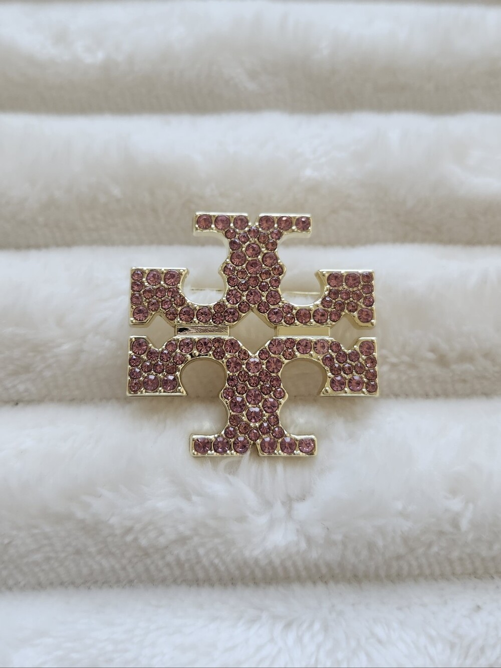 Tory Burch Pink Crystal Pavé Logo Brooch